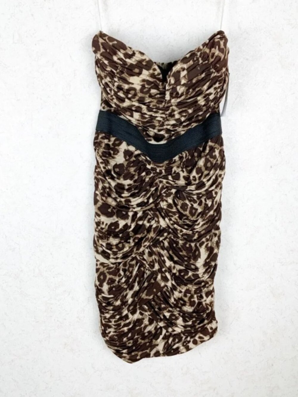 Club Rue Leopard Ruched Strapless Mini Dress Women's Size S NWT